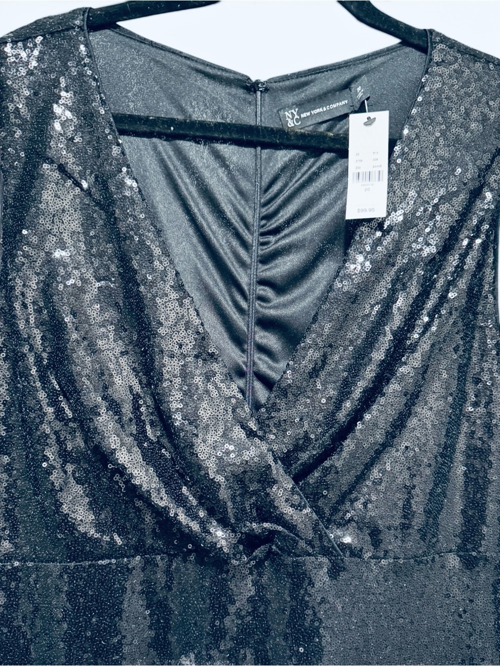 New York and Company Black and White Sequin Bodice Wide-Leg Jumpsuit - Picture 5 of 9